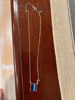 Sterling Silver Blue Multicolor Stripe Pendant Necklace